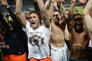 Montpellier's Olivier Giroud (C) finished as the top scorer in Ligue 1